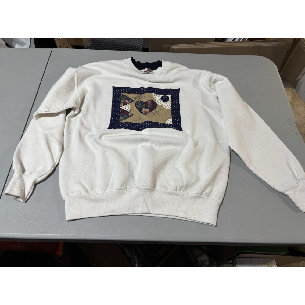 Vtg M Country Creations Sweatshirt‎ White Hearts